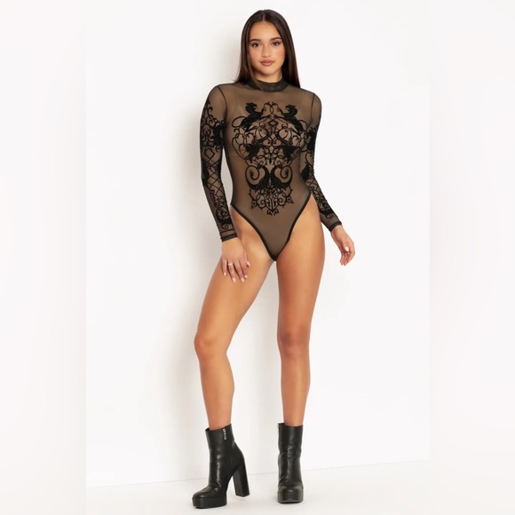 BLACKMILK Gothic Gates Sheer High Neck Long Sleeve BODYSUIT! - Picture 2 of 8